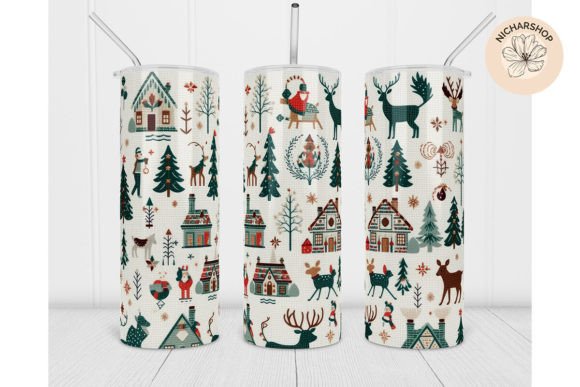 20oz Deer Embroidery Christmas Tumbler1