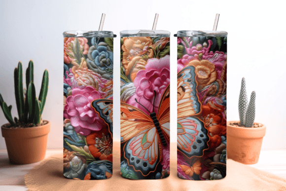 Butterfly Embroidery Tumbler Wrap
