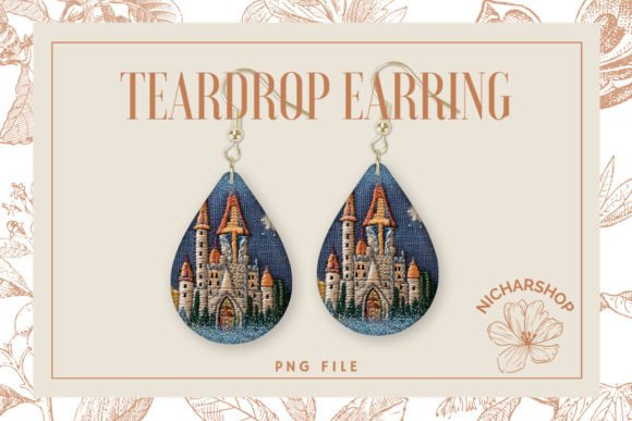 Castle Embroidery Teardrop Earring