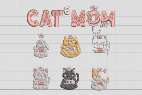 Cat Mom Nurses Embroidery File