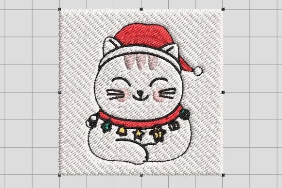 Cat with Santa Claus Hat Embroidery File