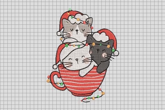 Christmas Cat in Red Cup Embroidery File Review