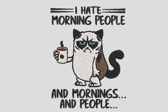 Grumpy Cat Hates Morning Embroidery File