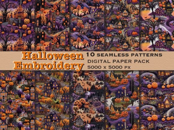 Halloween Embroidery Seamless Pattern
